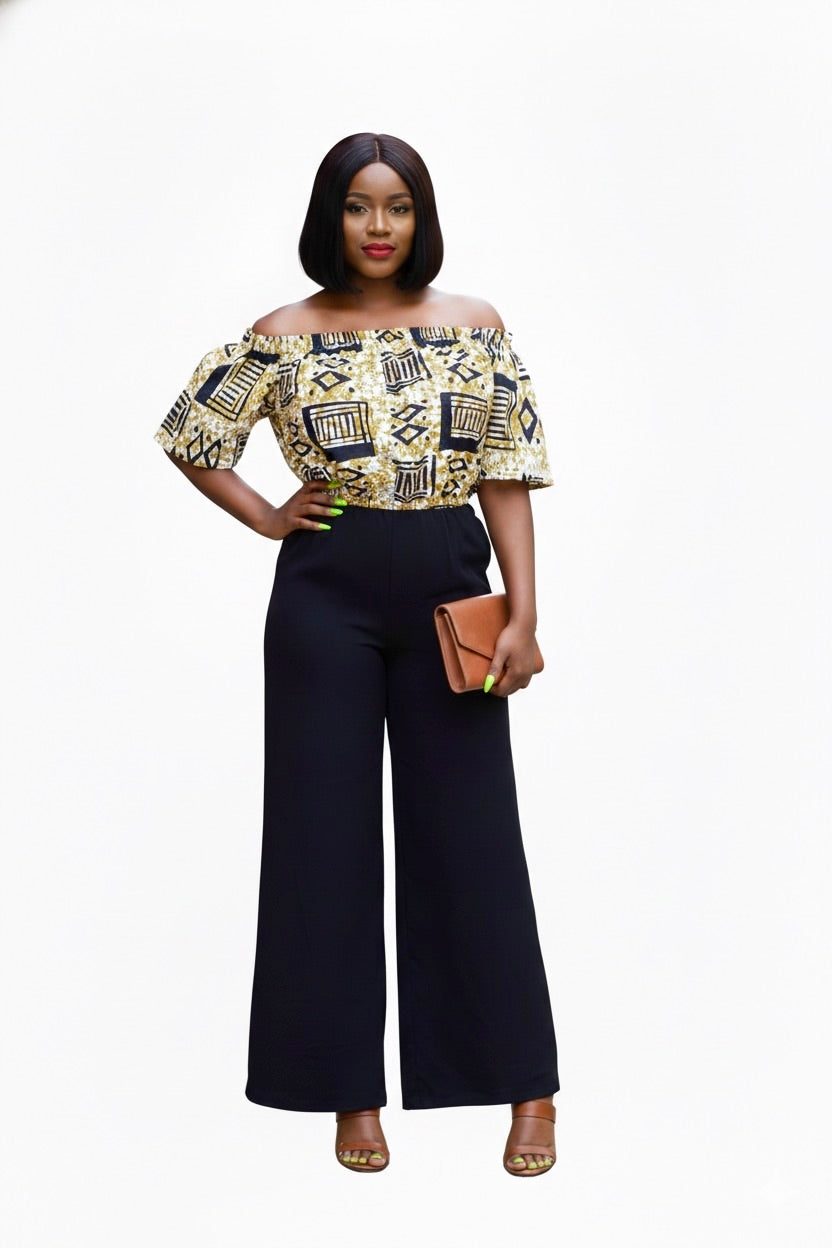 Raha Women's African Print Off-shoulder Top (Mud Cloth)