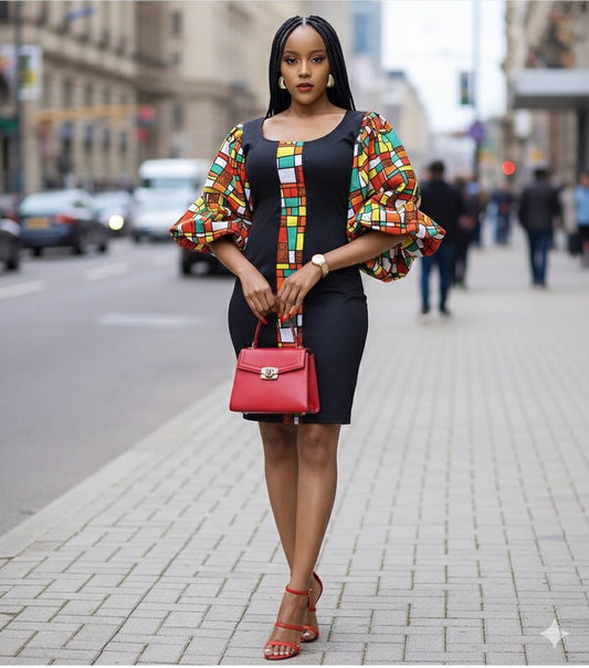 Maza Women's African Print Mini-Dress (Checked)