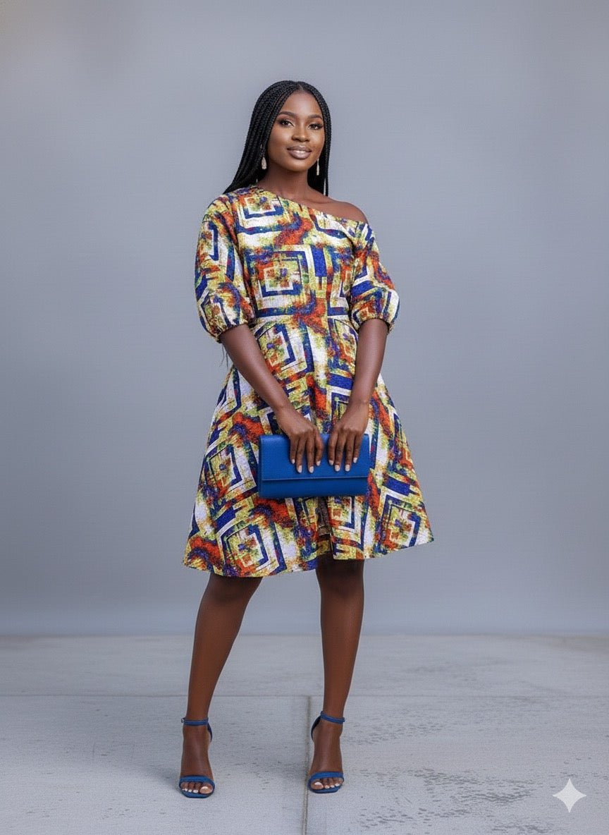 Onisha African Print Off Shoulder Mini Dress