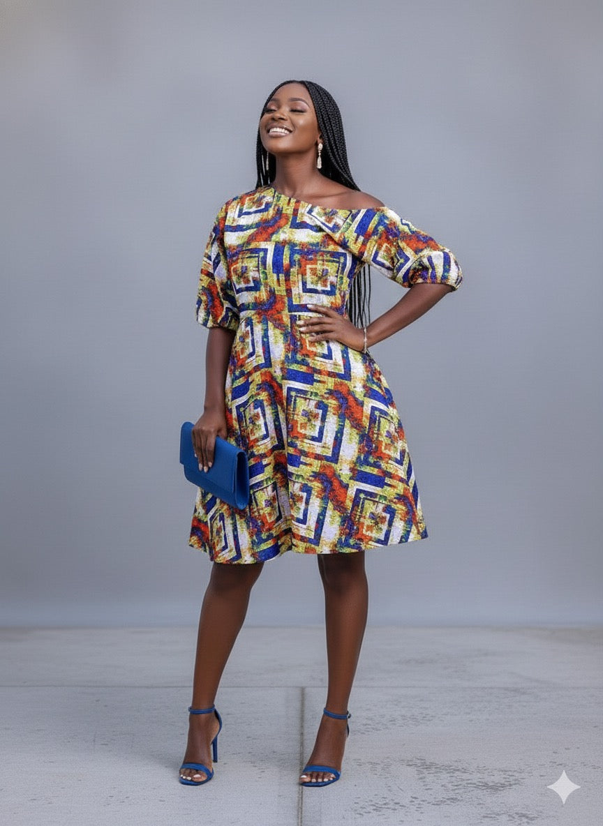 Onisha African Print Off Shoulder Mini Dress