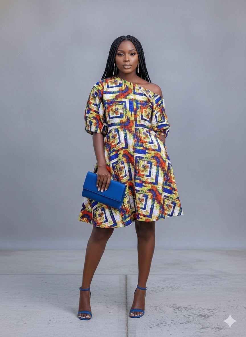 Onisha African Print Off Shoulder Mini Dress
