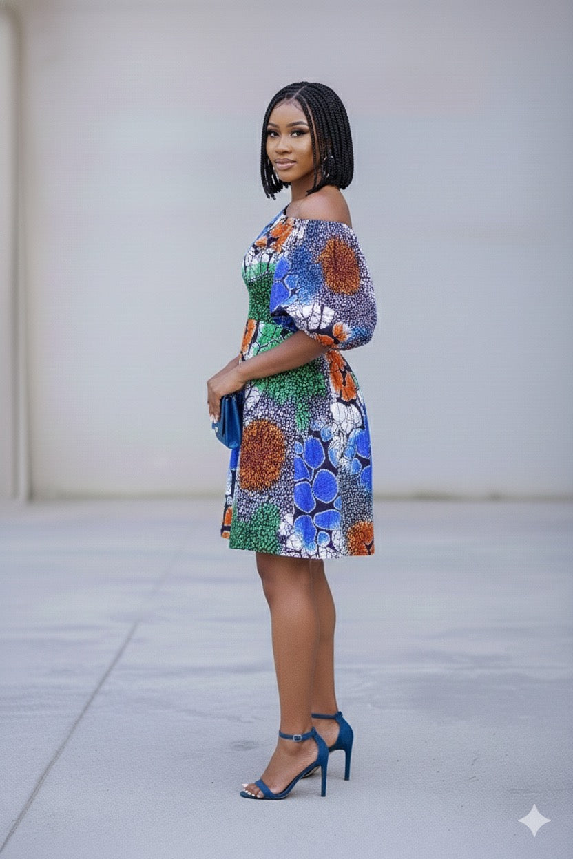 Onisha African Print Off Shoulder Mini Dress