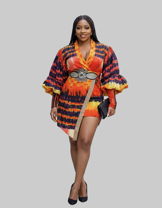 african wrap dress Oge Print Maxi - African Fashion in USA at MYTRIBENG S / REGULAR neck with a single flat collar Petal sleeves 2 sided pockets Lined Flare Bottom Self Adia African Print Dress (Wrap