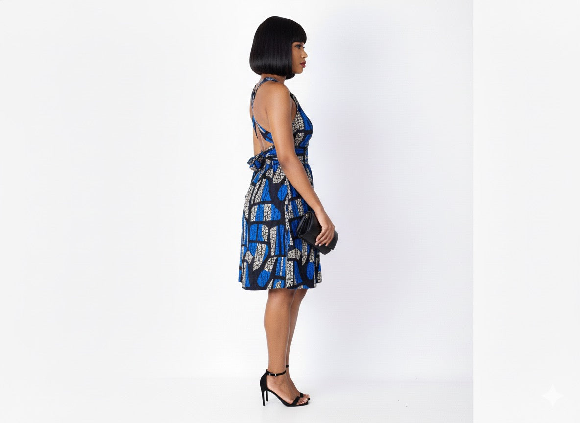 Malkia Blue African Print Infinity Dress