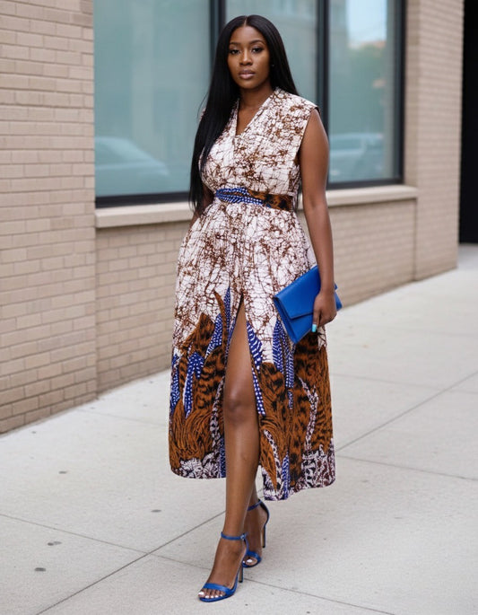 Ayaba Women's African Print Maxi Infinity Dress (Peach and brown)