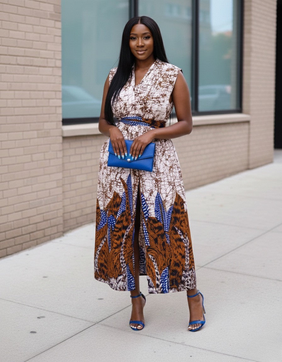 Ayaba Women's African Print Maxi Infinity Dress (Peach and brown)