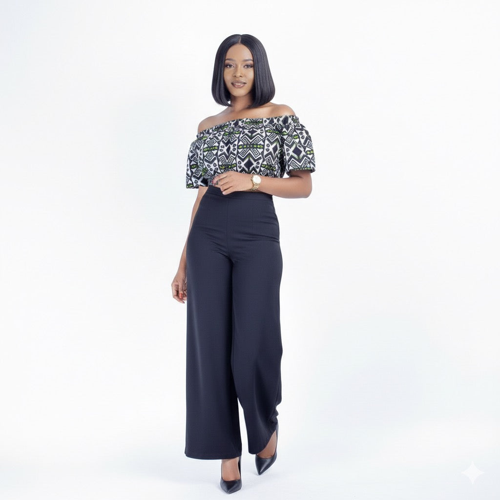 Raha Women's African Print Off-shoulder Top (Black Tribal Print)