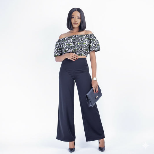 Raha Women's African Print Off-shoulder Top (Black Tribal Print)