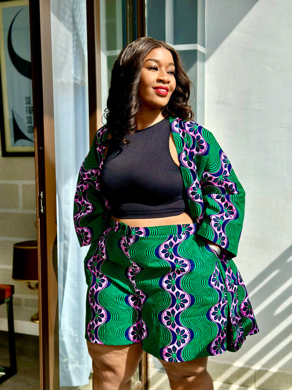 Tara Women's African Print Blazer and Shorts Set