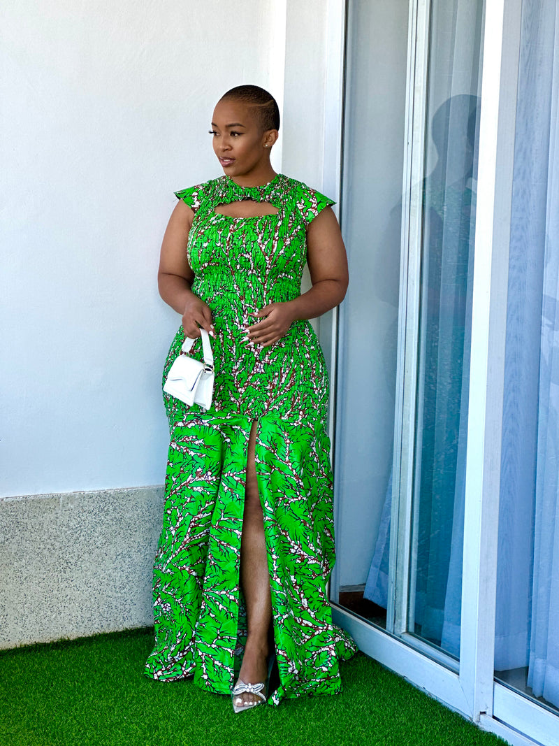 Naka Women's African Print Maxi Dress - Green