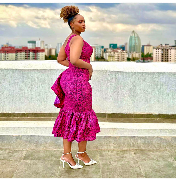 Cess Women's African Print One-Shoulder Ruffle Dress - Pink