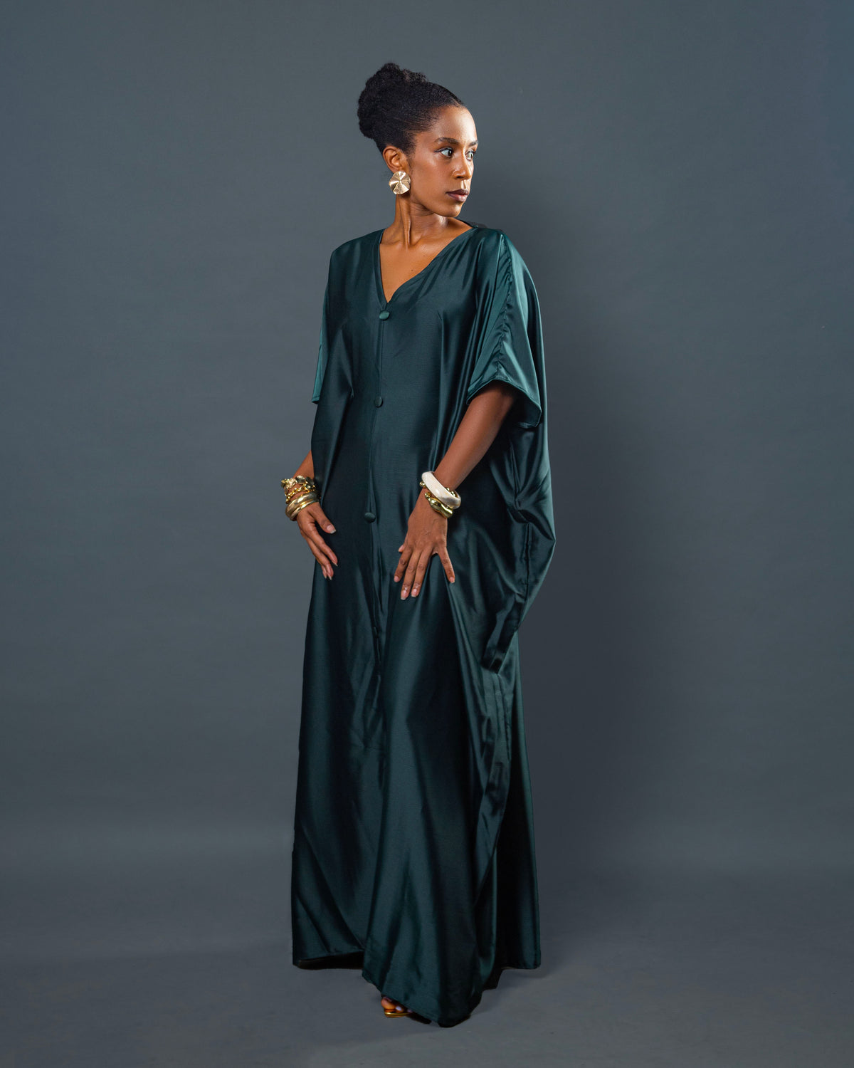 Rembo Elegant Crepe Women's Kaftan | With Scarf - Dark Green