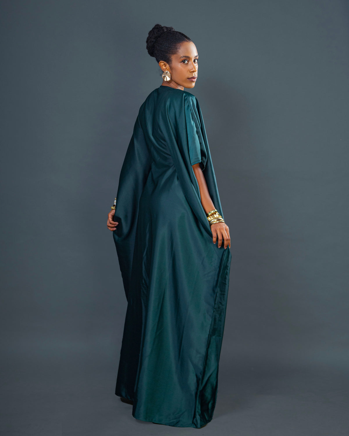 Rembo Elegant Crepe Women's Kaftan | With Scarf - Dark Green