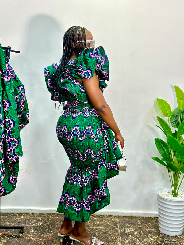 Dali Women's African Print Ruffled Skirt - Green