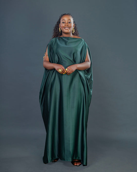Nuru Elegant Crepe Kaftan Dress | Contemporary Women's Maxi Gown - Dark Green