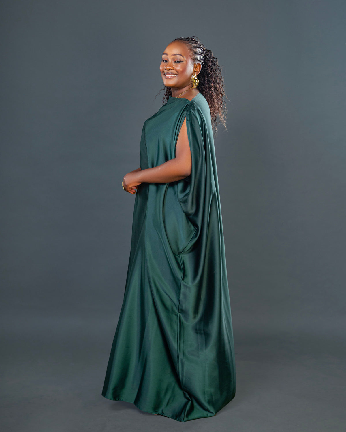 Nuru Elegant Crepe Kaftan Dress | Contemporary Women's Maxi Gown - Dark Green