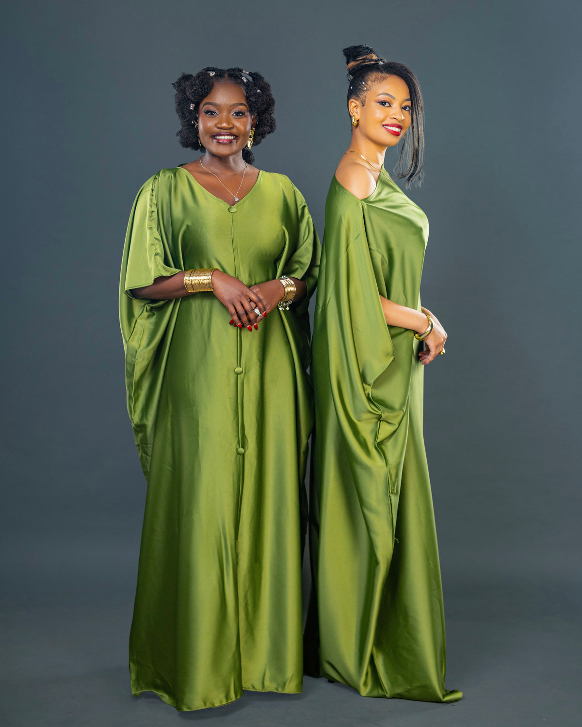 Nuru Elegant Crepe Kaftan Dress | Contemporary Women's Maxi Gown - Lime Green