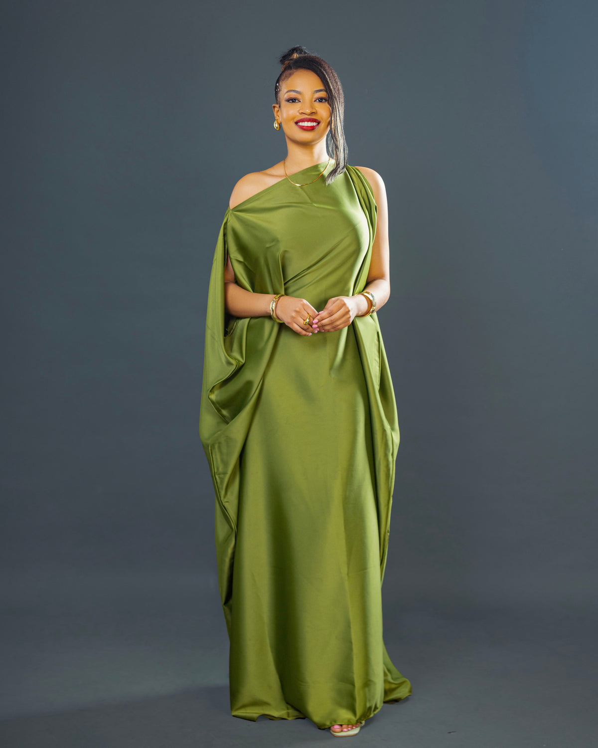 Nuru Elegant Crepe Kaftan Dress | Contemporary Women's Maxi Gown - Lime Green