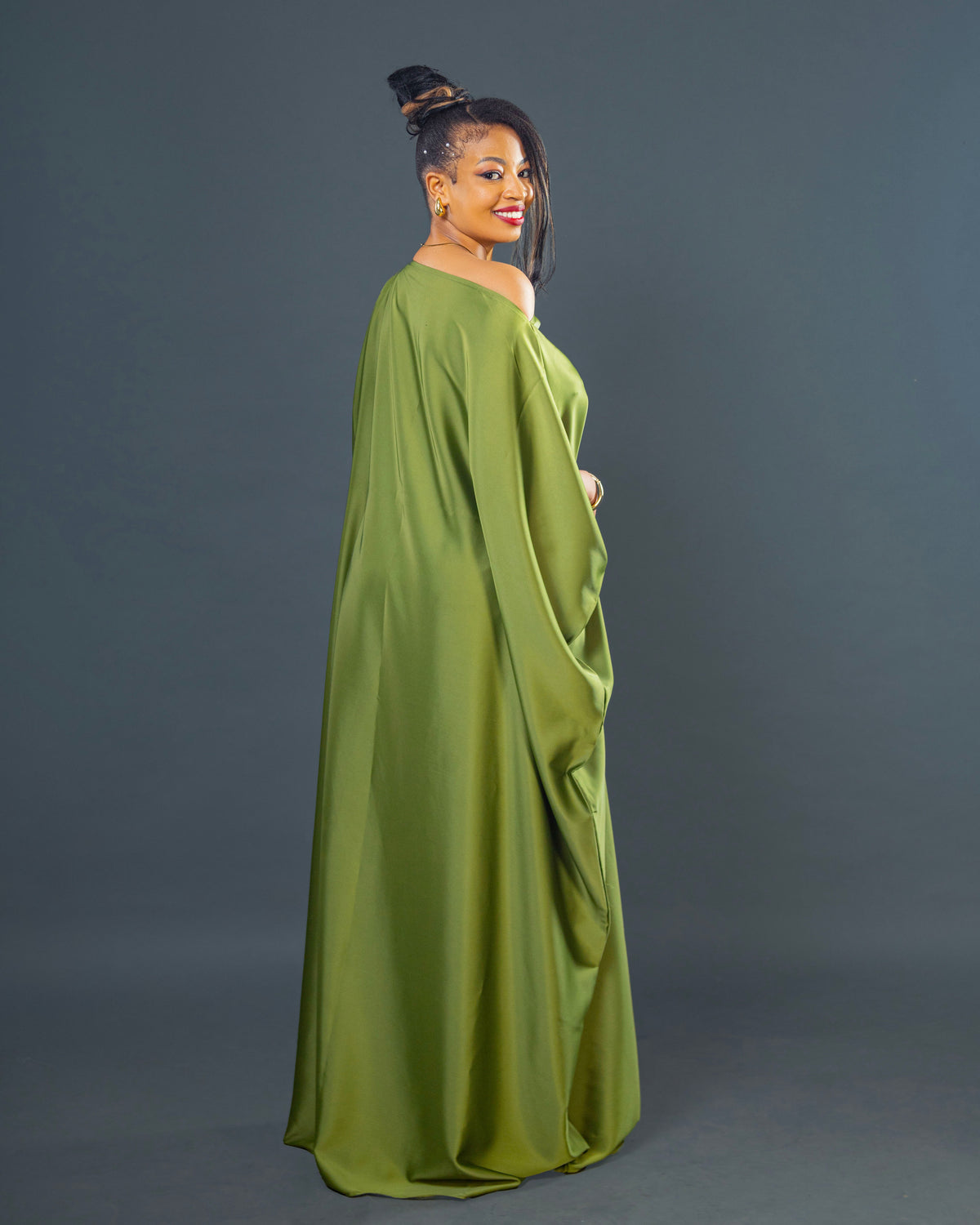 Nuru Elegant Crepe Kaftan Dress | Contemporary Women's Maxi Gown - Lime Green