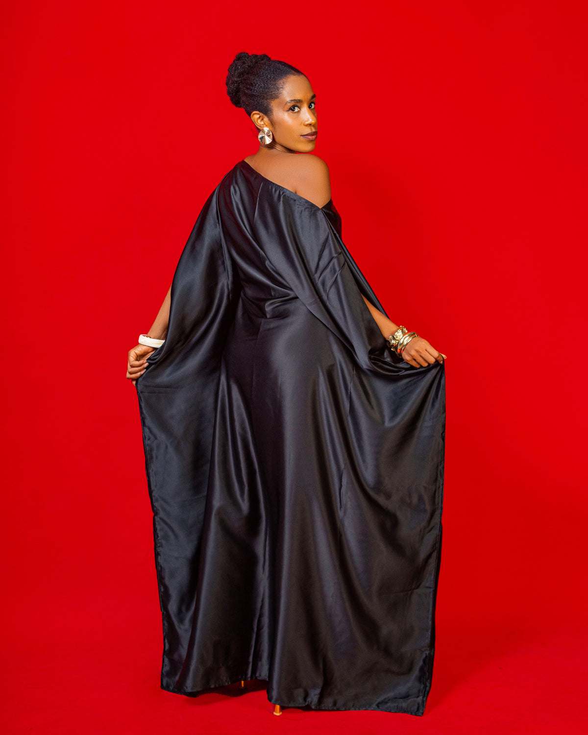Nuru Elegant Crepe Kaftan Dress | Contemporary Women's Maxi Gown - Black