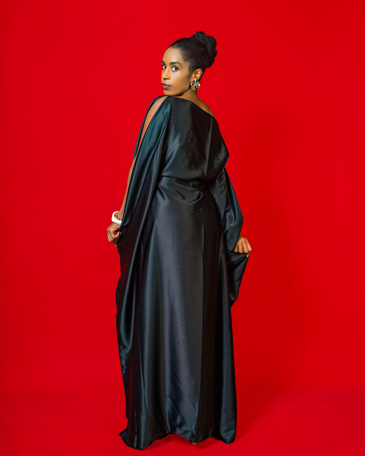 Nuru Elegant Crepe Kaftan Dress | Contemporary Women's Maxi Gown - Black