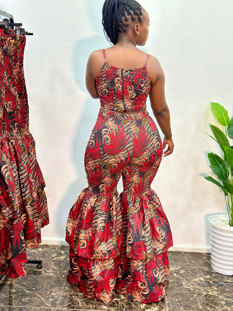 Kimi Women's African Print Crop Top - Red