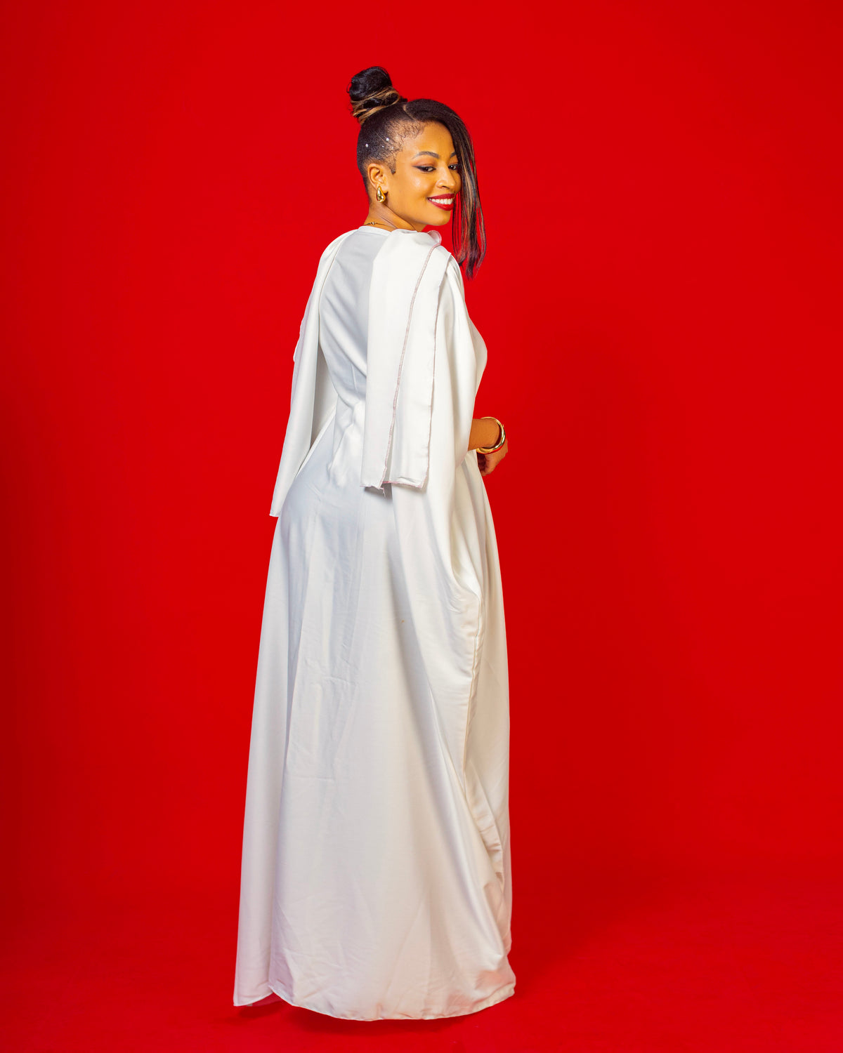 Rembo Elegant Crepe Women's Kaftan | With Scarf - White