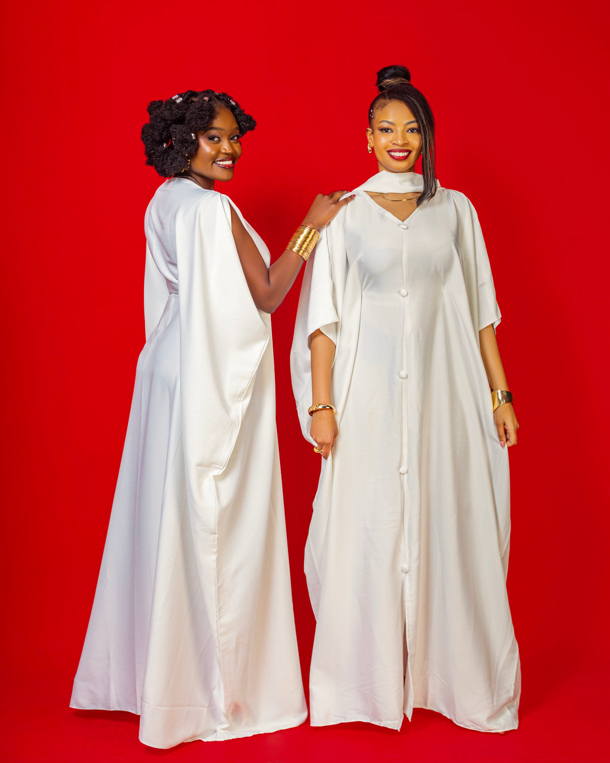 Nuru Elegant Crepe Kaftan Dress | Contemporary Women's Maxi Gown - White