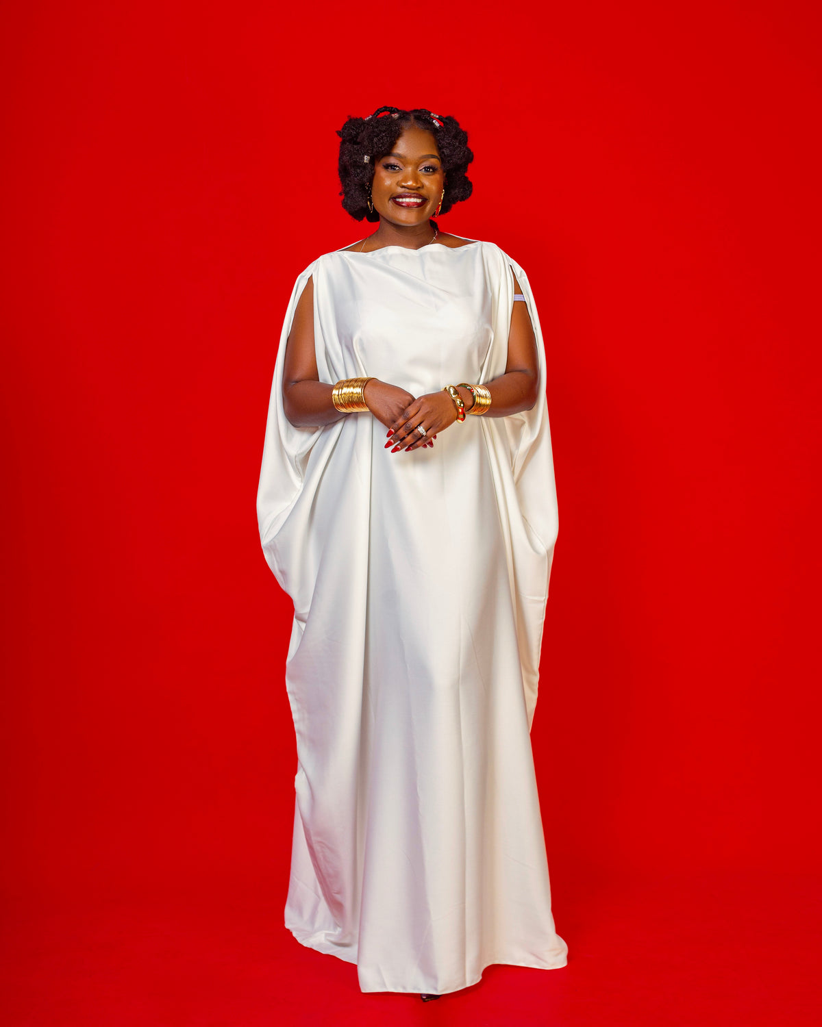 Nuru Elegant Crepe Kaftan Dress | Contemporary Women's Maxi Gown - White