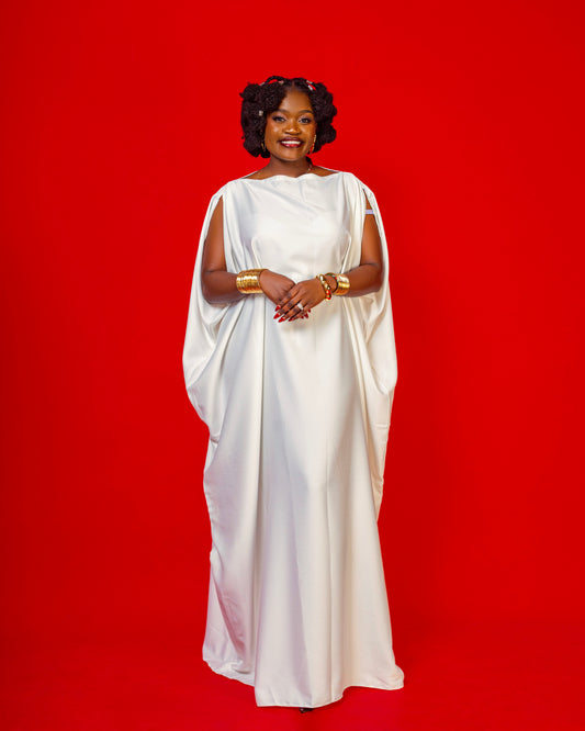 Nuru Elegant Crepe Kaftan Dress | Contemporary Women's Maxi Gown - White