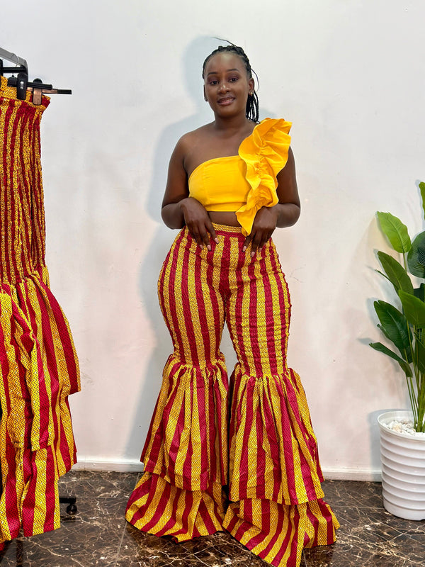 Kimi Women's African Print Smoked Bell Pants - Yellow