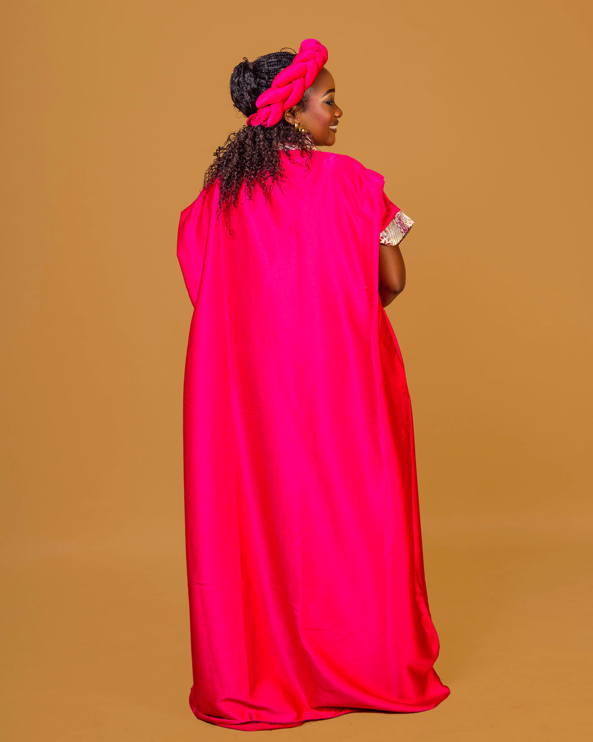 Regal Heritage Heavy Silk & Brocade Maxi Dress with Headpiece - Pink