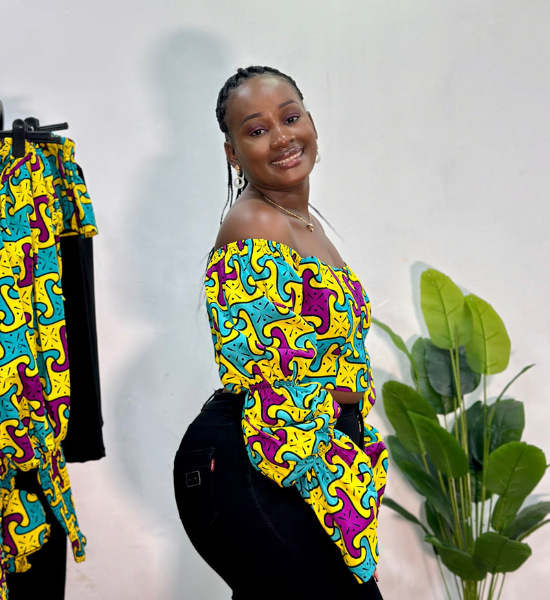 Yuna Women's African Print Off-Shoulder Crop Top - Yellow