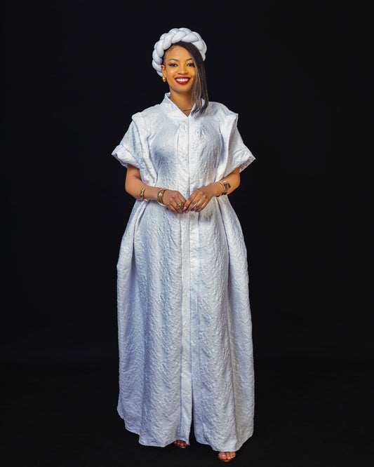 Noma Textured Crepe Maxi Kaftan with Matching Headpiece Set - White