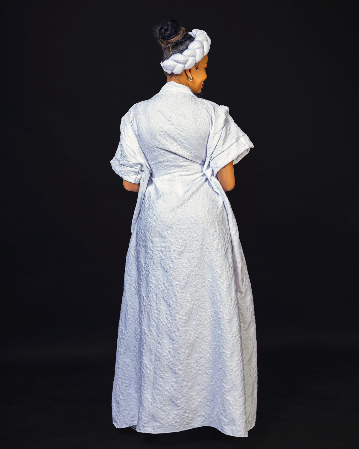 Noma Textured Crepe Maxi Kaftan with Matching Headpiece Set - White