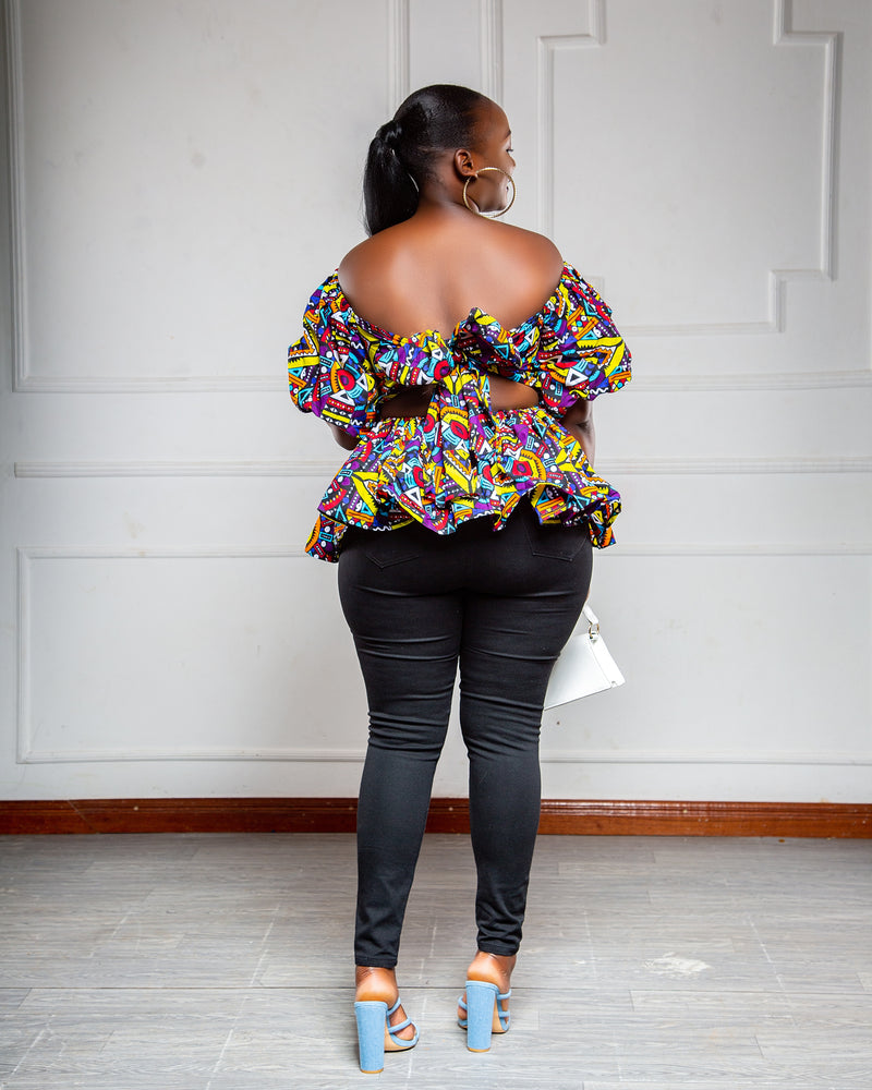 Waka Women's African Print Off-Shoulder Top