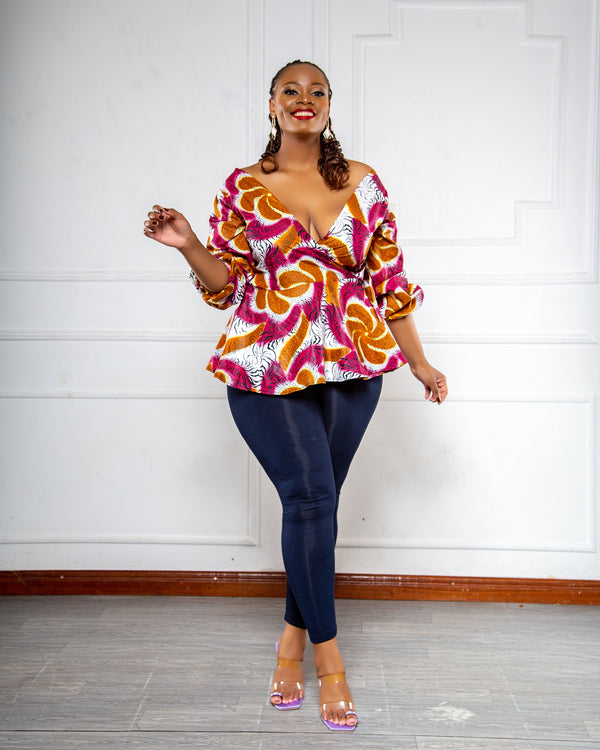Lena Women's African Print Peplum Top