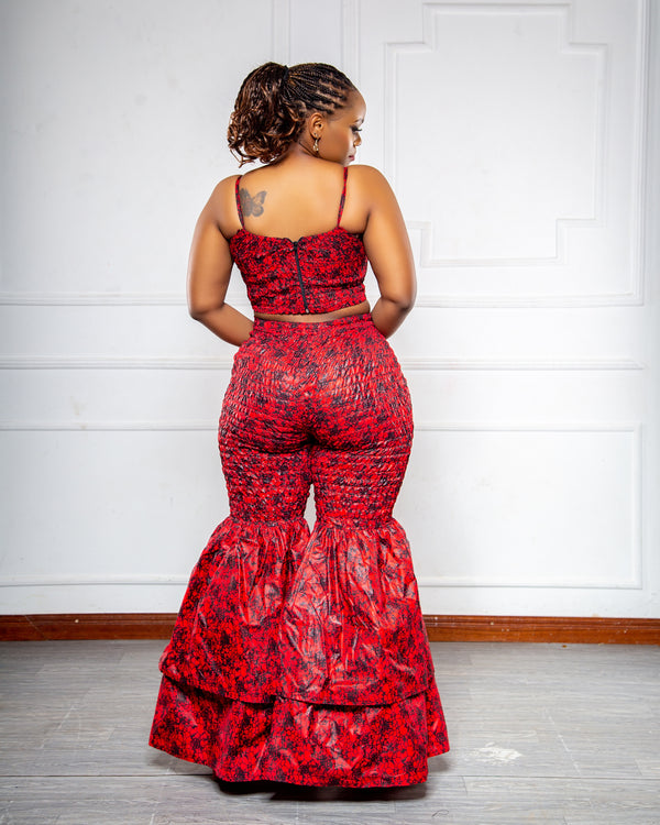 Kimi Women's African Print Bell Bottom Pants- Red