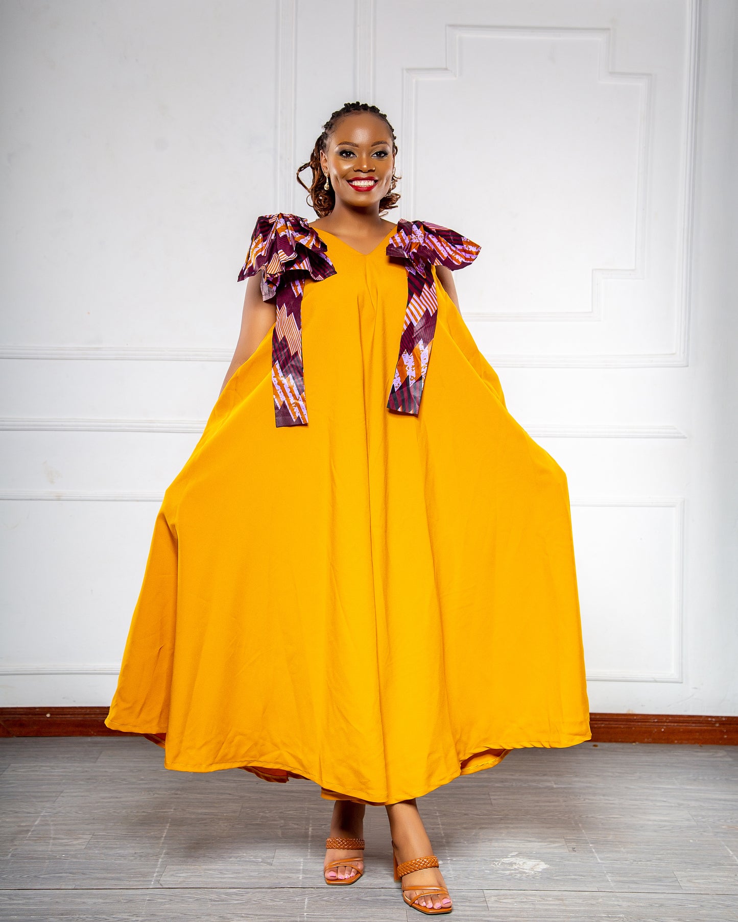 Lalo Yellow Maxi Dress with Ankara Detail