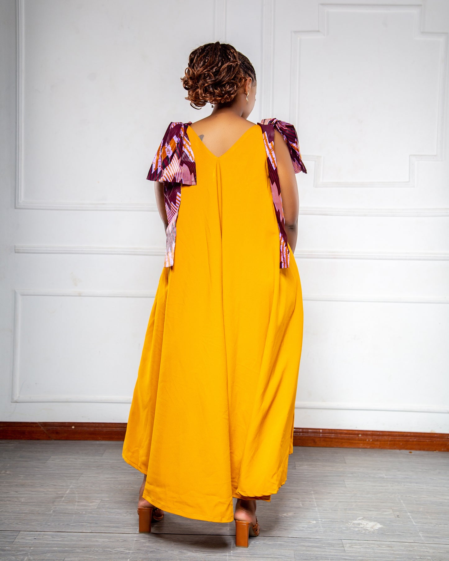 Lalo Yellow Maxi Dress with Ankara Detail