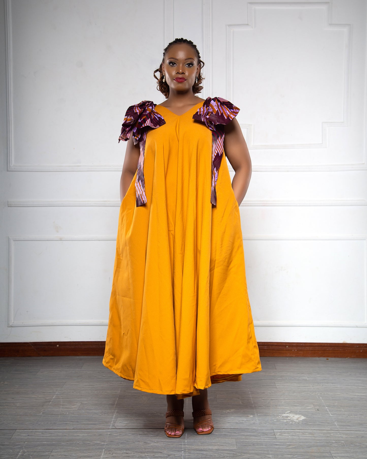 Lalo Yellow Maxi Dress with Ankara Detail