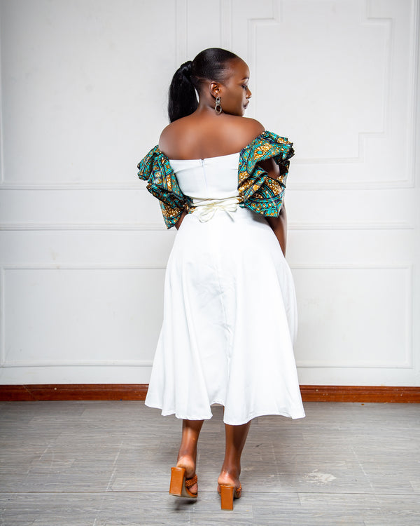 Hija Women's African Print Midi Dress - White