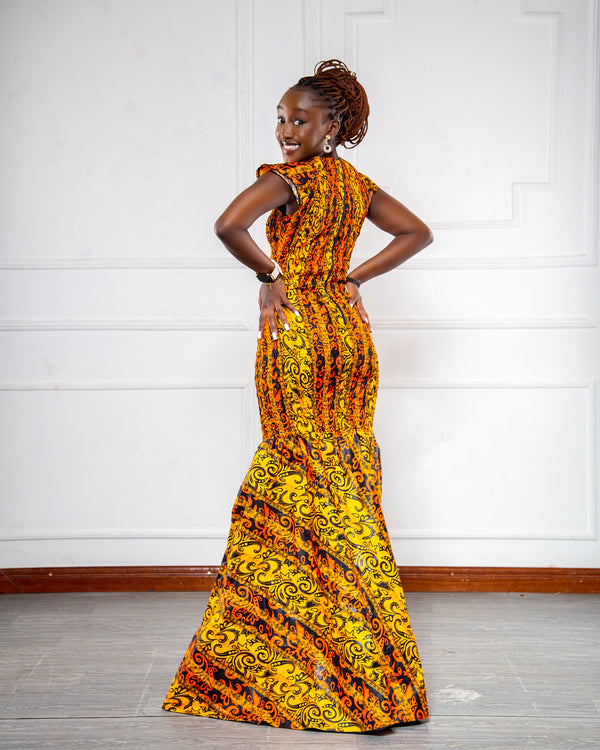 Naka Women's African Print Maxi Dress - Yellow