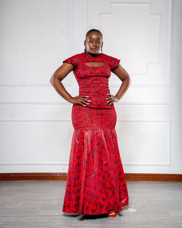 Naka Women's African Print Maxi Dress - Red
