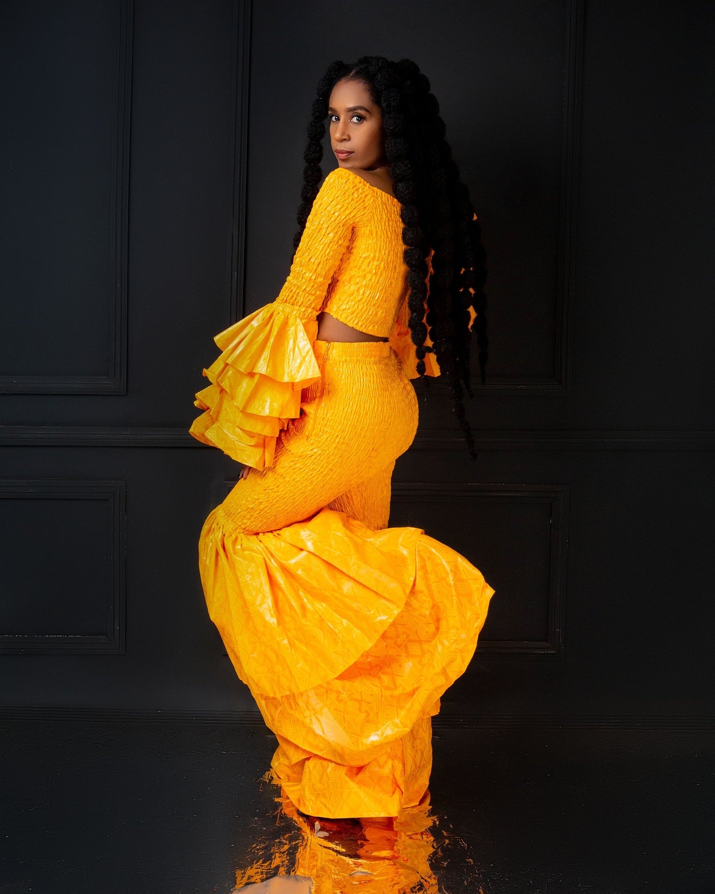 Kimi Women's African Print Bell Bottom Pants only- Yellow Plain