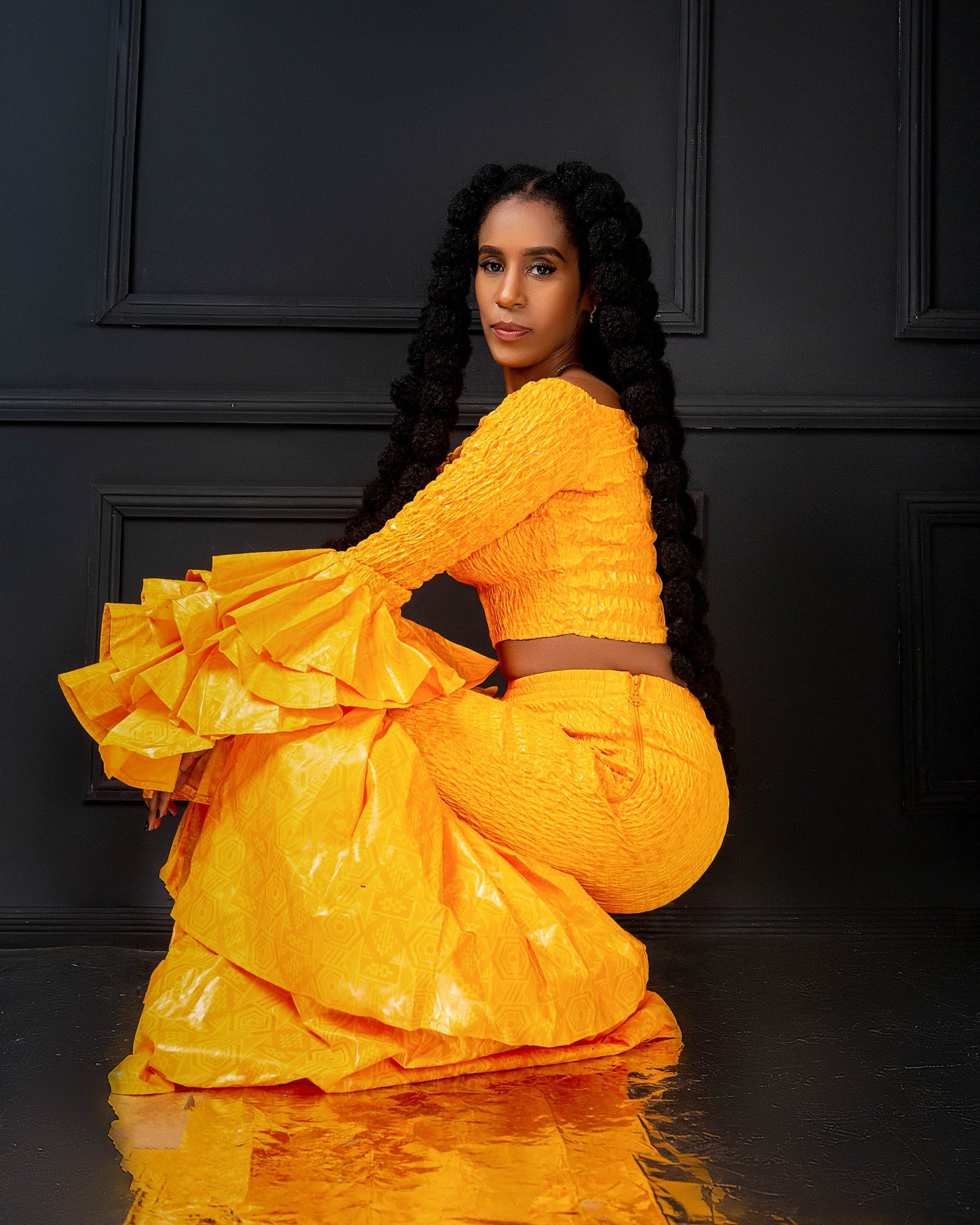 Kimi Women's African Print Bell Bottom Pants only- Yellow Plain