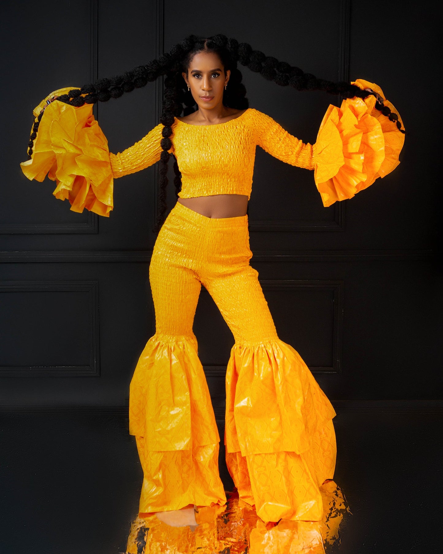 Kimi Women's African Print Bell Bottom Pants only- Yellow Plain