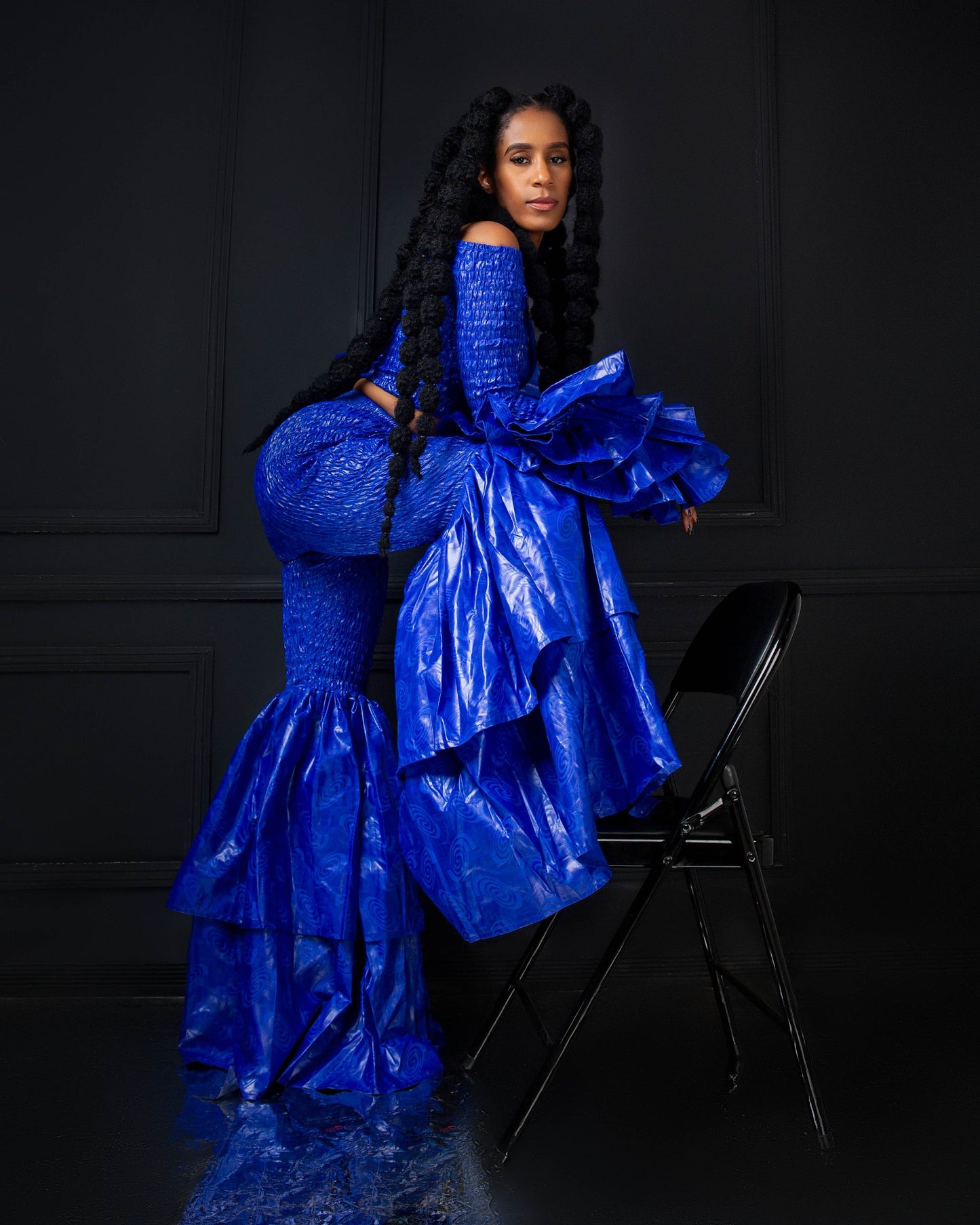 Kimi Women's African Print Bell Bottom Pants only- Blue Plain