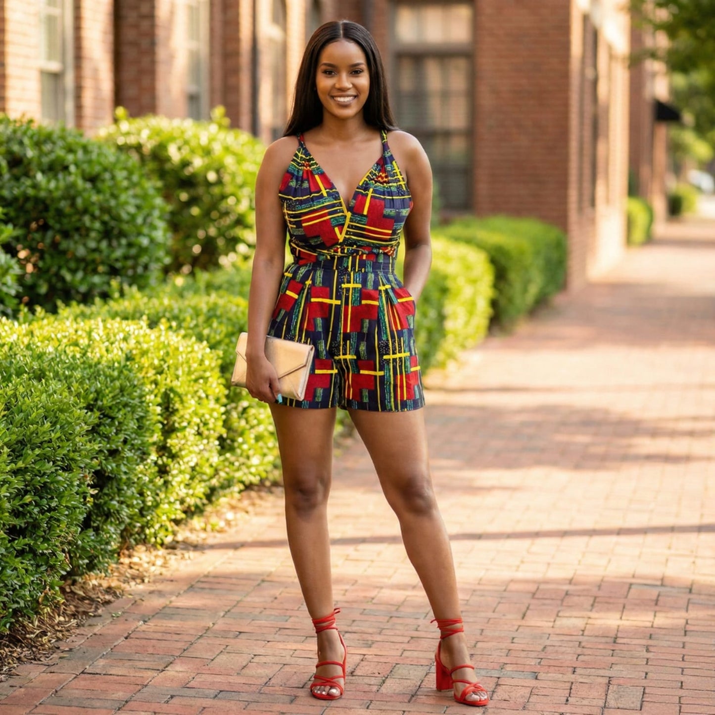 Shiri Women's African Print Infinity Romper (Red)
