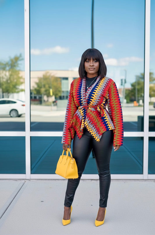 Nkofa Women's African Print Peplum Light Coat